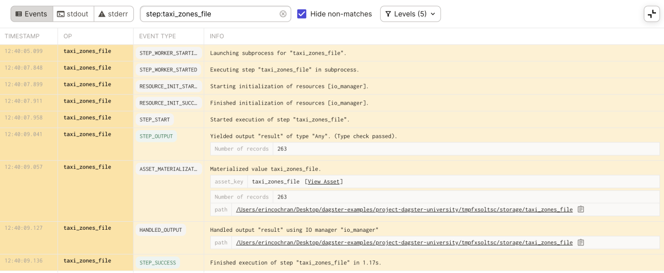 Structured event logs in the Run details page